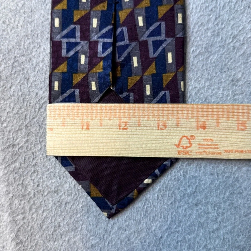 Bill Blass Necktie Mens OS Purple Blue Gold Geometric‎ Abstract Silk Classic Tie